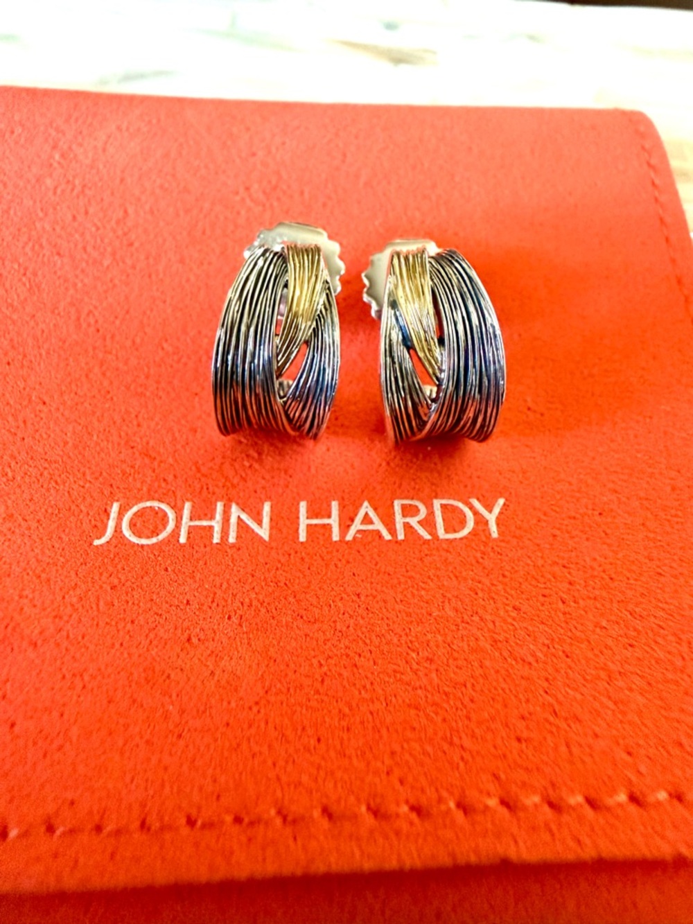 John Hardy Bamboo J Hoop Earrings in Sterling Silver and 18K Gold